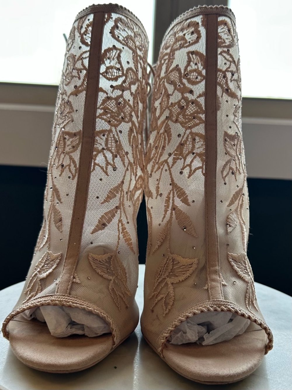 Aldo Blush Embroidered Peep-Toe Ankle Boots